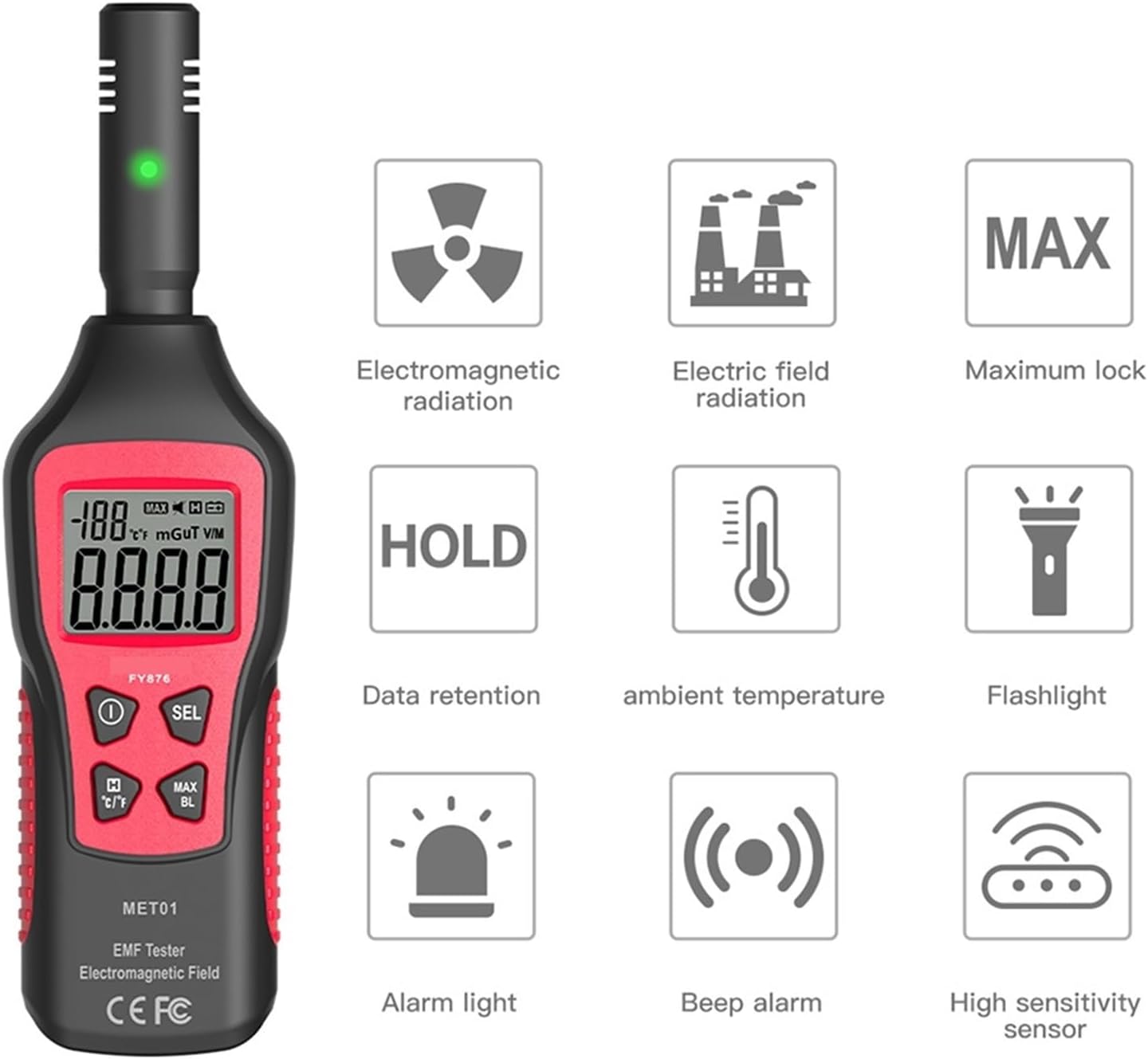 EMF Meter Electromagnetic Radiation Detector HouseholdHigh Precision Electromagnetic Wave Radiation Tester Radiation Monitor (Color : Blue and Black)