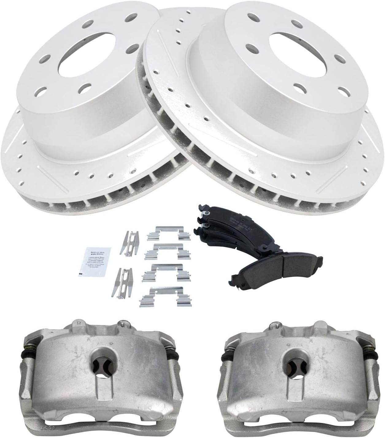 TRQ Rear Brake Calipers Ceramic Pads Drilled Rotors Compatible with 05-06 Escalade