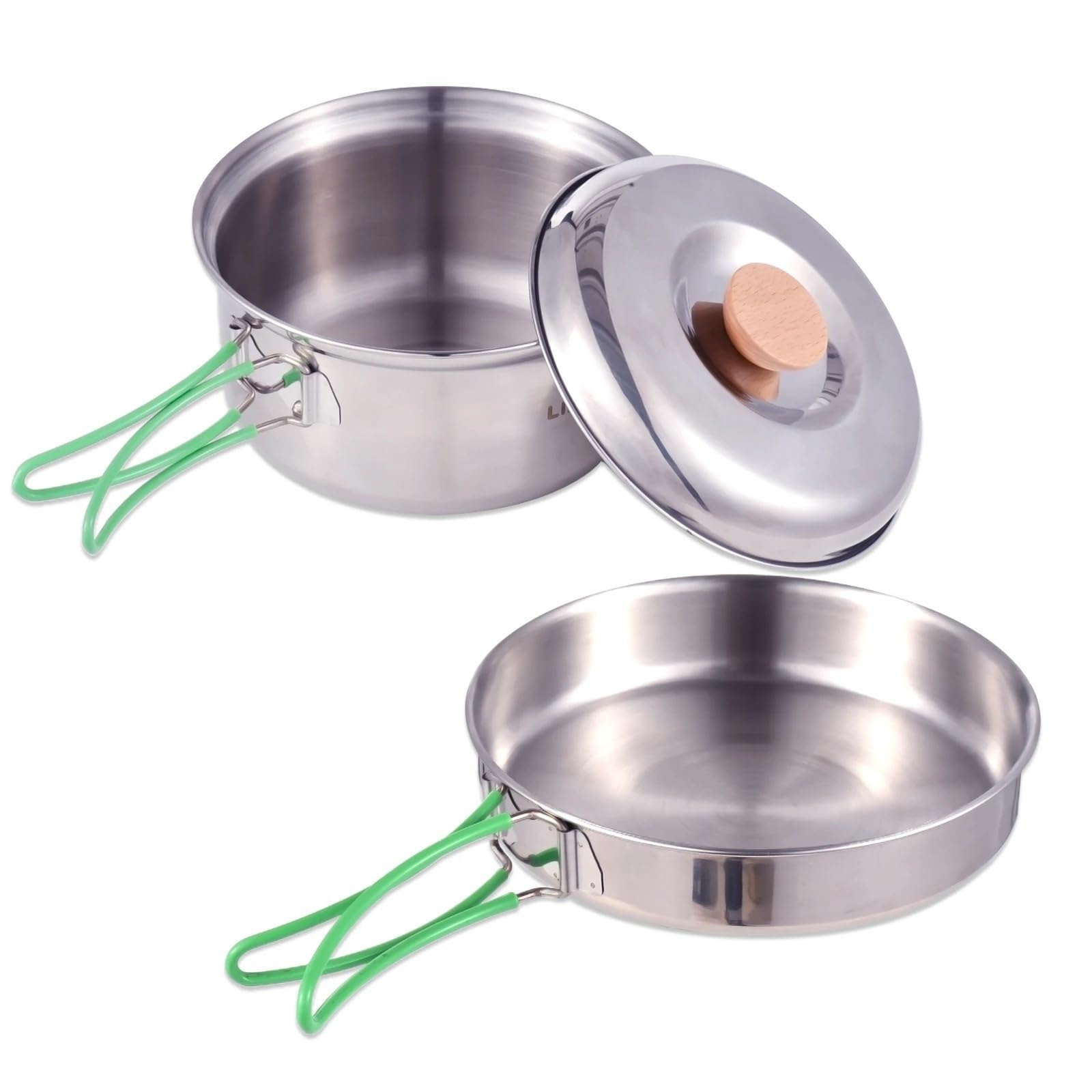 Set di pentole da campeggio pieghevoli in acciaio inossidabile - Pentola e padella, leggere, compatibili con tutti i tipi di fornelli, for 1-2 persone(Pan pot)