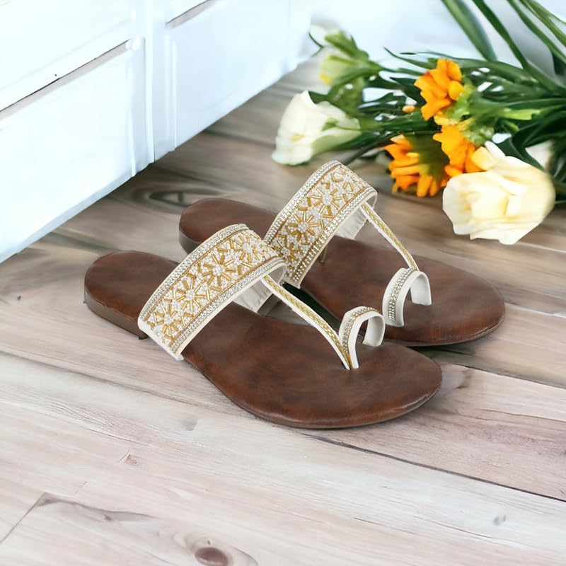 Image of DFR Flip Flops for Women Daily Use Comfortable Ethnic Embroidered Girls Slippers flipflops chappals