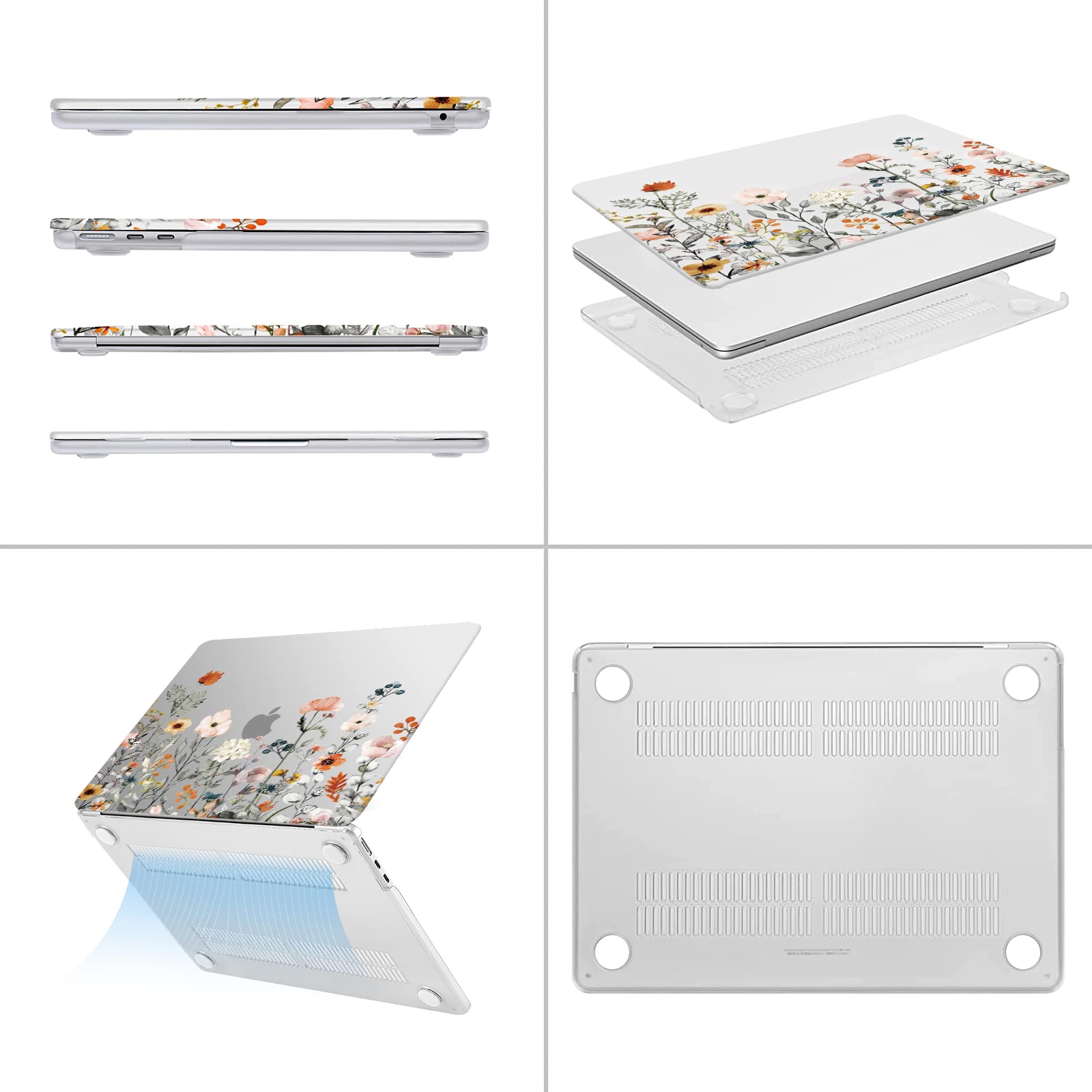 MOSISO Coque Compatible avec MacBook Air 13 Pouces M5 M4 M3 M2 2026-2022 A3449 A3240 A3113 A2681,Coque Rigide Jardin Fleurs pour MacBook Air 13,6 &Protection Clavier&Protecteur D'écran,Transparent