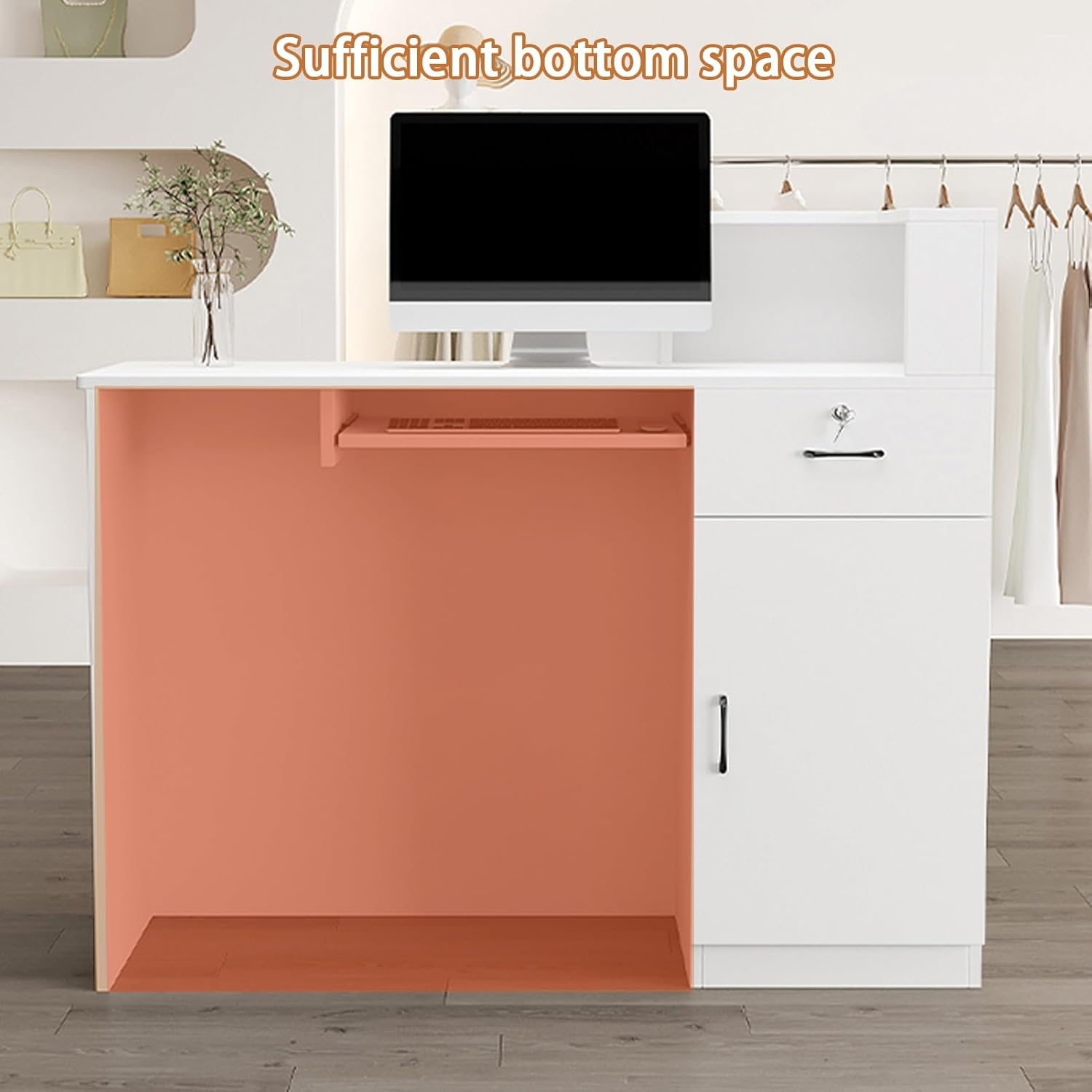 Reception Desk, Front Counter, Modern Front Desk with Lockable Drawers, Check Out Counter, Computer Desk Reception Table, for Checkout, Lobby, Shop(White,80cm/31.5in)