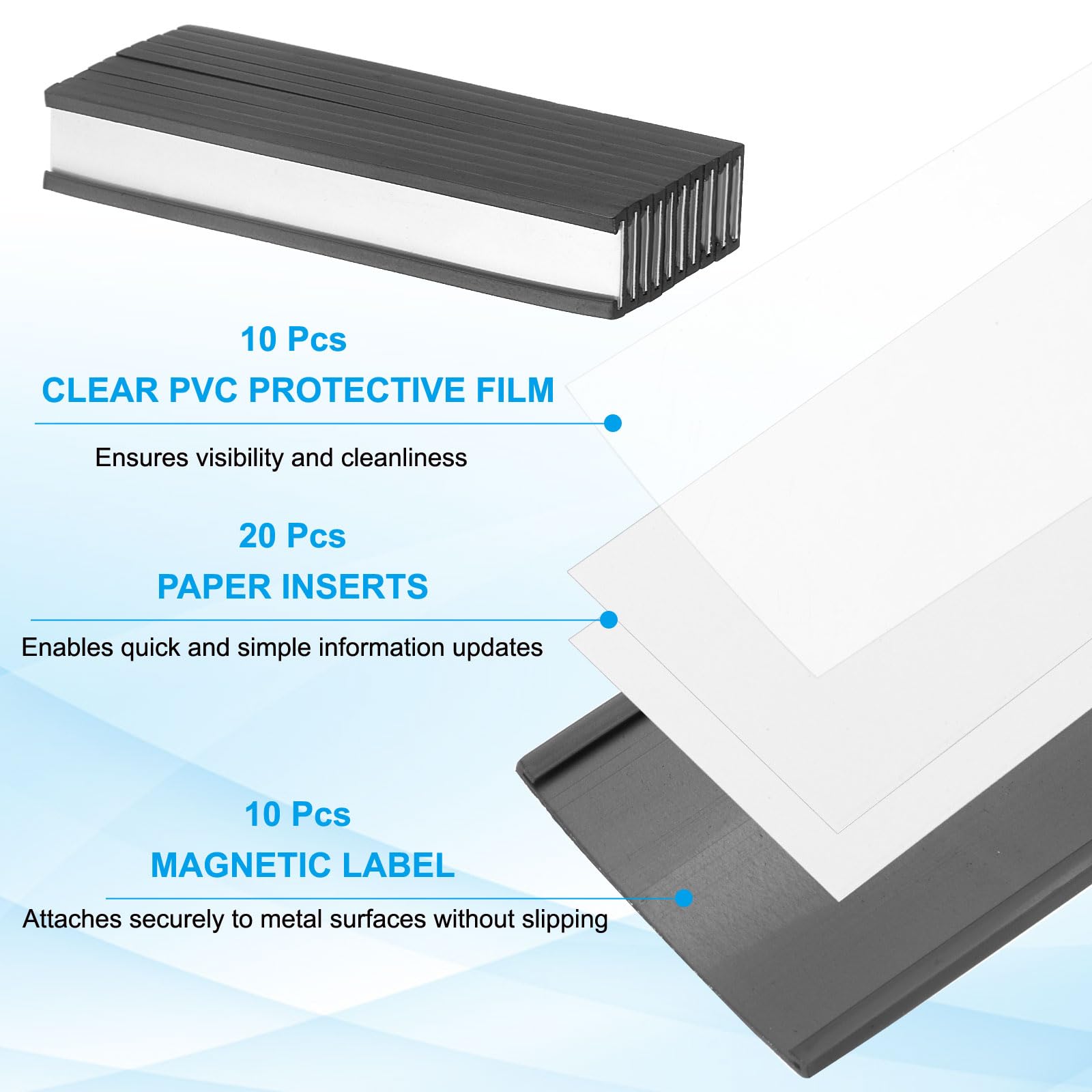 PATIKIL Magnetic Label Holder 3" x 0.5" with Paper Inserts - Image 3