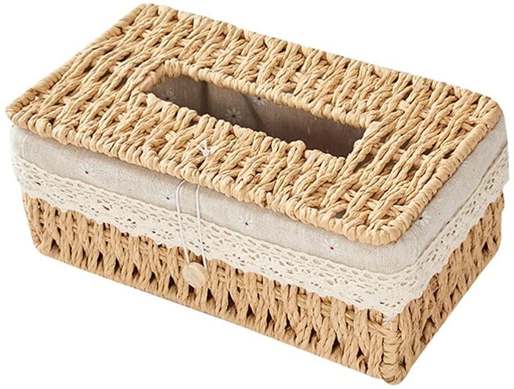 ELECDON Woven Retro Rectangular Tissue Box Cover for Disposable Paper Home Office Car Automotive Decoration