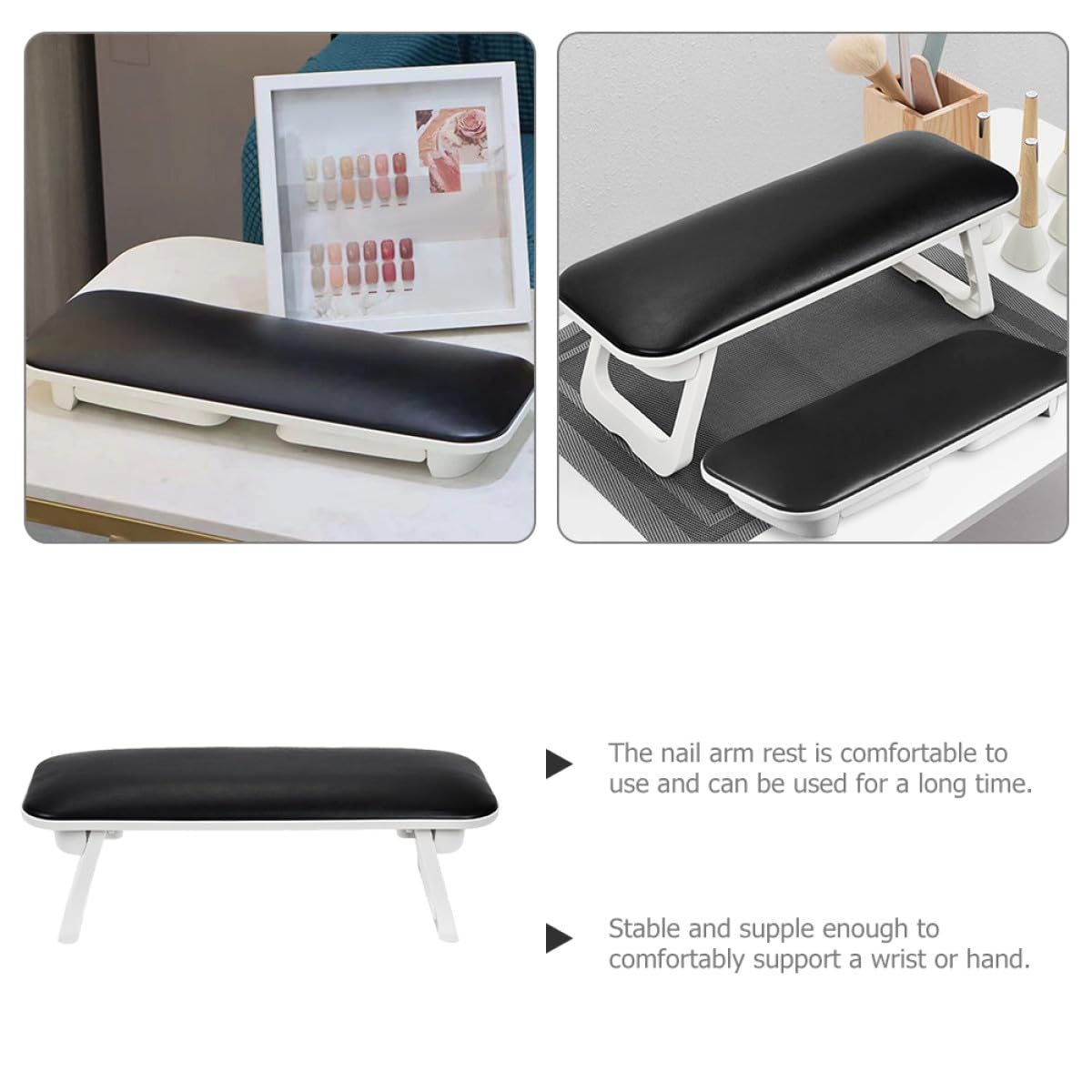 Cuscino Facile Pelle Sintetica e in Poggiamani Manicure per Nera Superficie Liscia da Pulire, Supporto Comfort per Unghie per Professionale e Domestico