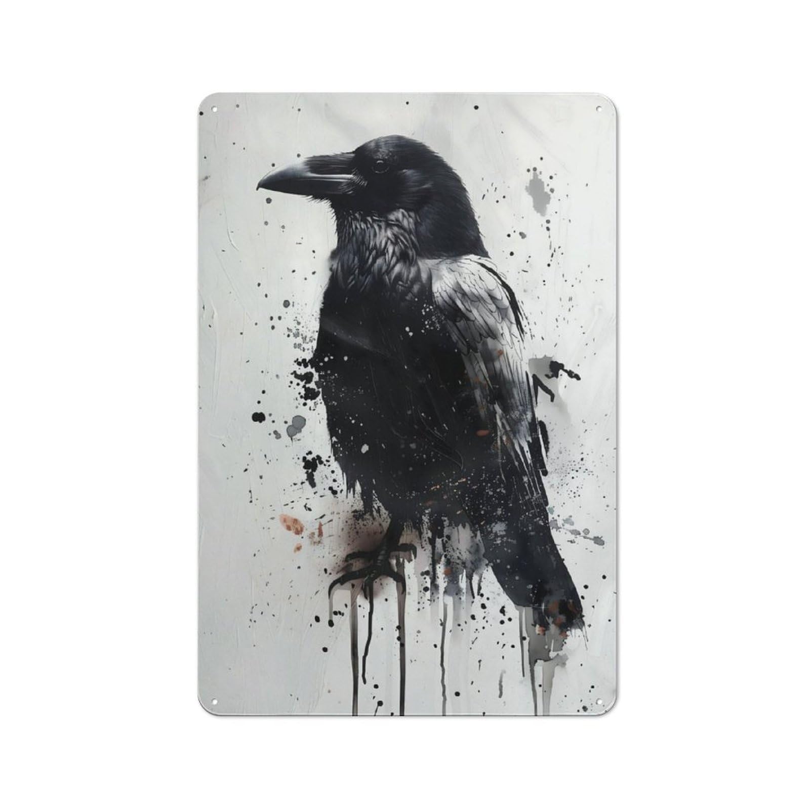 Junmoney Splash Watercolor Raven Kitchen Metal Sign 30X20cm, Country Style Kitchen Wall Decor For Restaurant, Kitchen, Counter Or Breakfast Nook