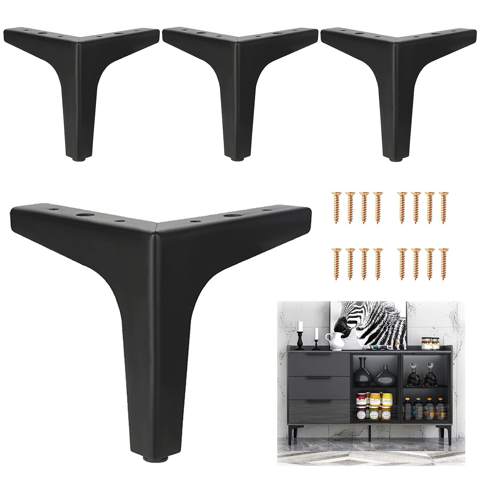Patas de mesa de metal negro en paquete de 4 para sustitución de muebles de bricolaje