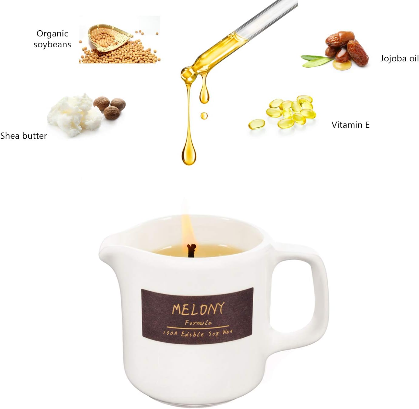 MELONY Soy Massage Oil Candle | Coconut | Low Temp | 2.82 OZ / 80G | Perfect Intensive Skin Treatment Candle | Nourishing with Almond Oil, Shea Butter & Cocoa Butter | Massage & Moisturise - Image 3