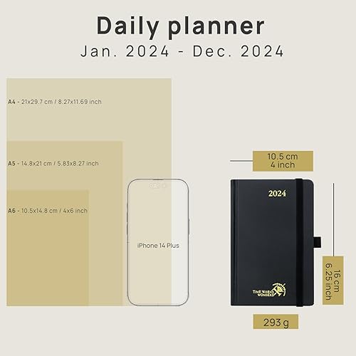 Miniatura 5 de POPRUN Agenda diaria 2024 de una página por día, tamaño de bolsillo (4 x 6.25 pulgadas), calendario diario 2024, libro de citas por hora con
