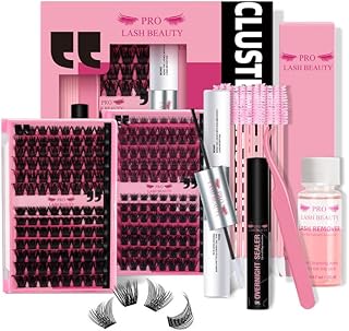 DIY Lash Extension Kit 4 Styles Mixed Lash Extension Kit Lash Clusters Kit with 208 Pcs Volume Natural Cluster Lashes Lash Bond and Seal Lash Remover Eyelash Applicator for Beginner (4 Styles Mix-A)