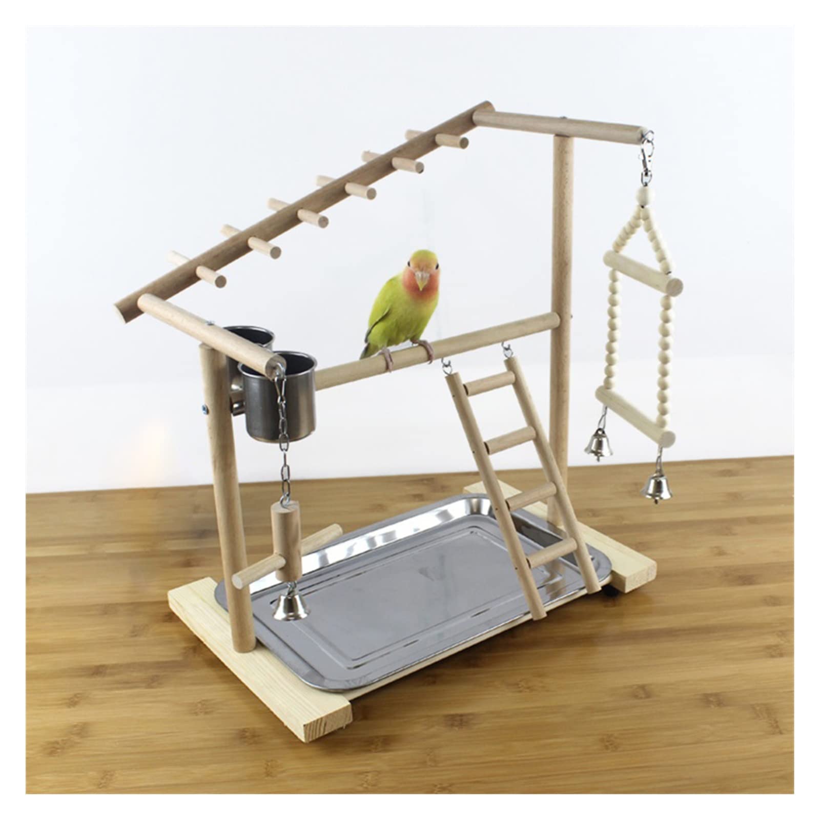 Percha para pájaros Soporte de Percha for pájaros con Tazas alimentación, Plataforma for Loros, Parque Infantil, Soporte Juegos, Escalera, Juguetes interactivos