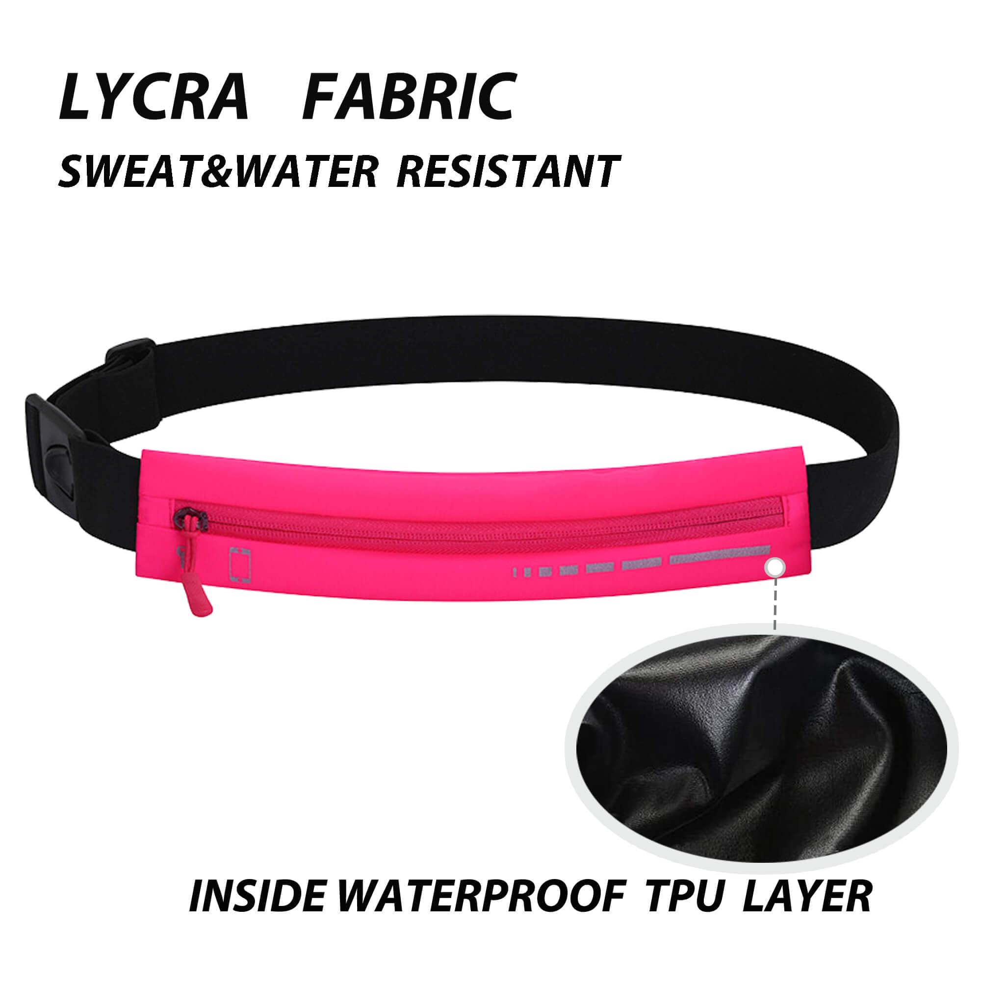 Schlanke, wasserdichte Bauchtasche für Damen und Herren, federfrei, verstellbarer Laufgürtel, leichte Handyhalterung, Hüfttasche für Joggen, Workout, Reisen, Geldgürtel, Rosenrot