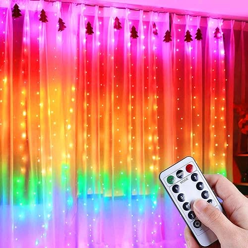 Cortina de luz de arco iris, 280 LED, 8 modos de enchufe, USB, cadena de luces LED de alambre de cobre para interiores y exteriores, bricolaje,