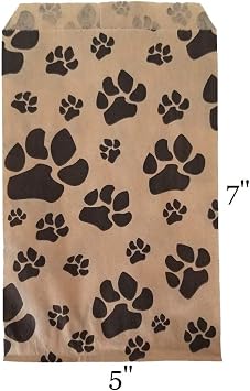 N'ice Packaging 100 Bags Flat Plain Paper or Patterned Bags for candy, cookies, merchandise, pens, Party favors, Gift bags (5 x 7, Paw Print)