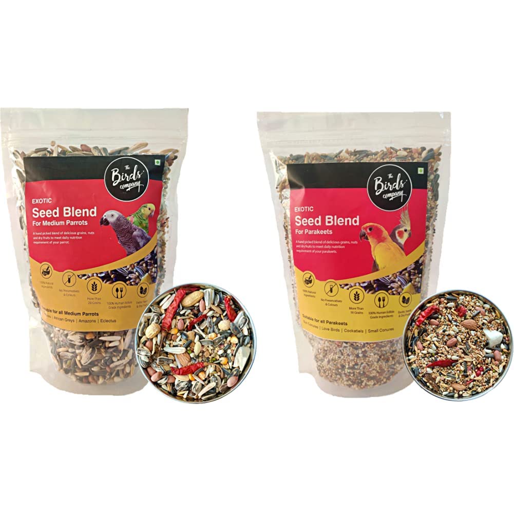 The Birds Company Exotic Seed Blend of 20 Grains & Exotic Seed Blend of 16 Grains, Fortified with Spirulina & Cuttlefish Bone, Bird Food for Parakeets, Budgies, Lovebirds, Cockatiels, 450 g (B09J521HNW) Amazon Price History, Amazon Price Tracker