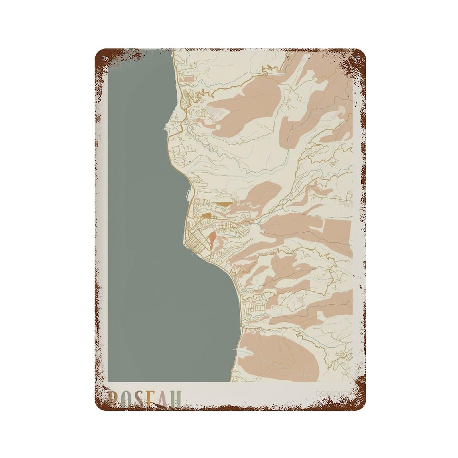 xiaoxiaoshen Roseau Map Dominica Travel Gift Boho Wall Decor Art Metal Tin Poster Modern Home Decor Art Home Bar Shop Decorations Vintage Sign 40x30cm