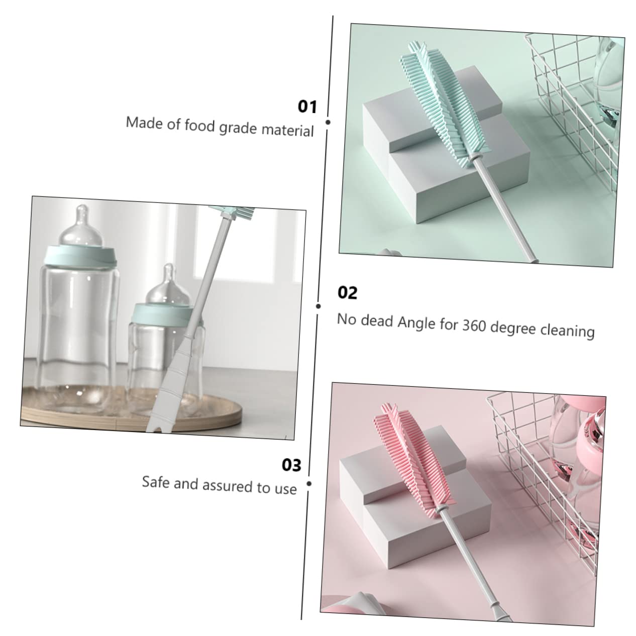 Yardwe 3 Set Spazzolino Per Ciuccio Pennello Per Bottiglie Di Cura Lavabiberon Spazzole Per Biberon Scrubber Per Biberon Detergente Per Bottiglie Gel Di Silice 2 Pezzi * 3
