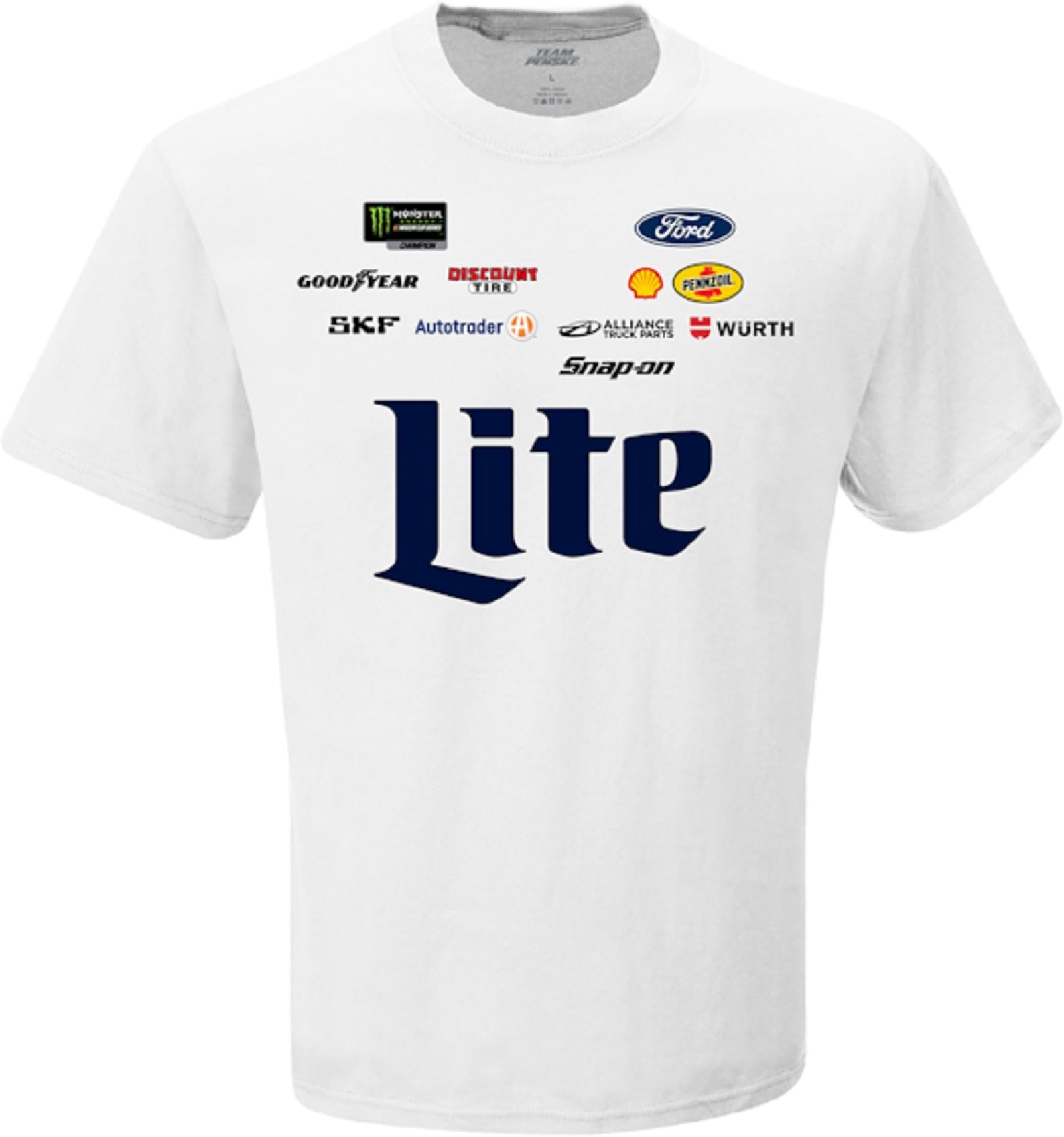Checkered Flag Men's 2018 NASCAR Uniform Sponsor T-Shirt-Brad Keselowski #2-Miller Lite-White-XXL