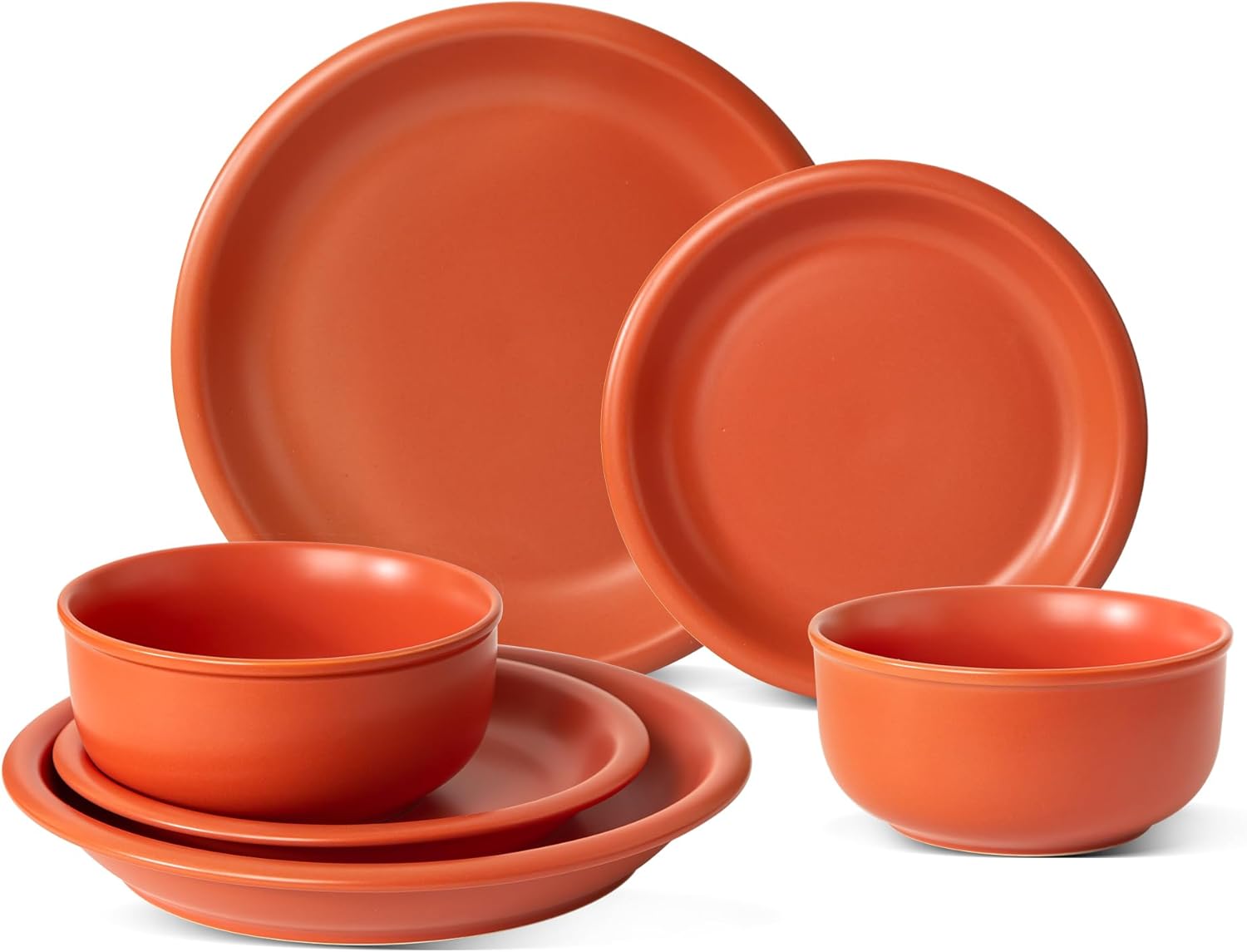 Timeworn Clay Dinnerware Set, 6 Pieces Stoneware Sets for 2, Hand-Finished Glaze Farmhouse Plates and Bowls, Microwave and Dishwasher Safe, Terracotta Red