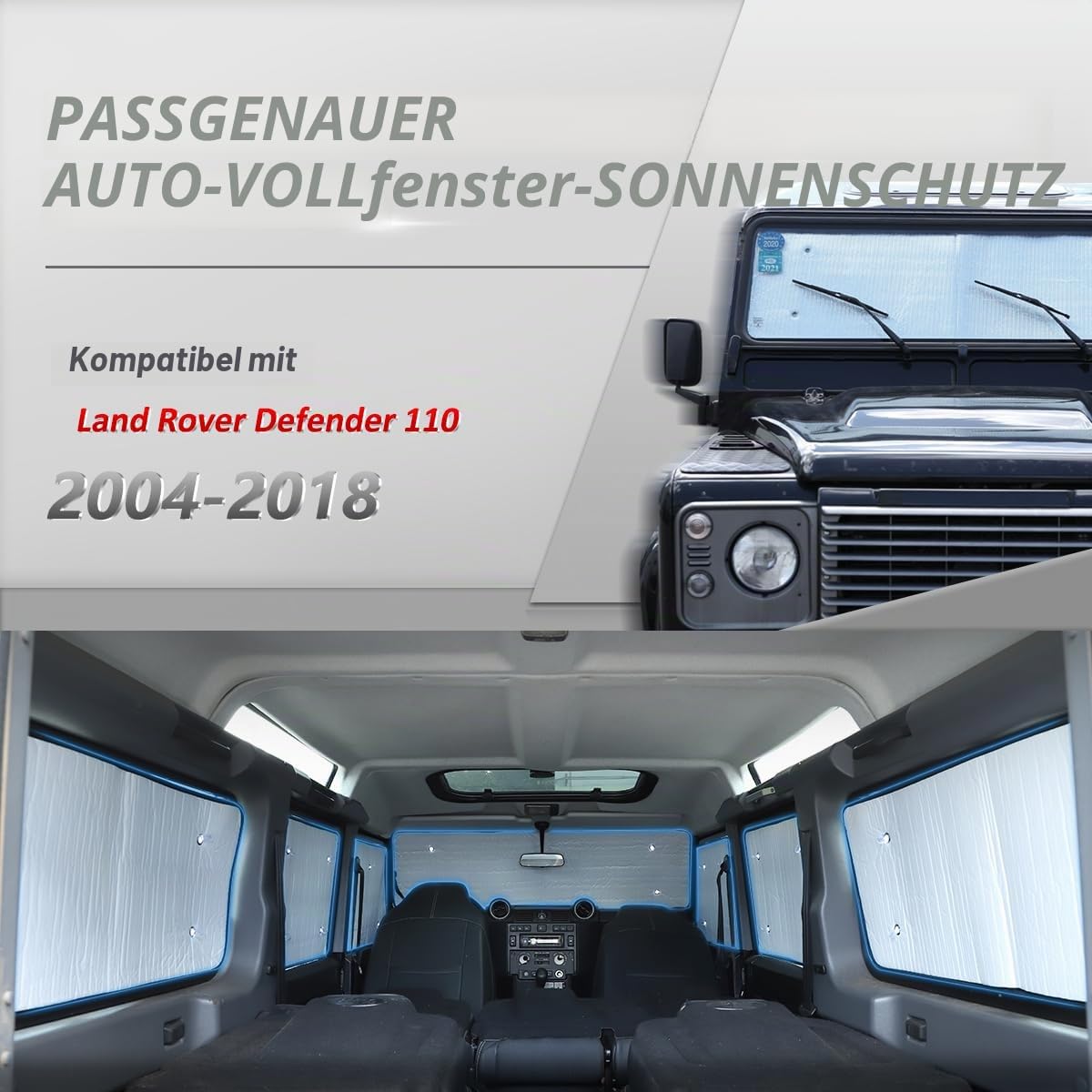 Windschutzscheibe Sonnenschutz Auto Faltbarer UV-Strahlen Reflektor Auto Frontscheibe & Vollfenster Glas Sonnenschutz für LR Defender 90 110 2004-2022 (Für Defender 2004-2018, Vollfensterglas