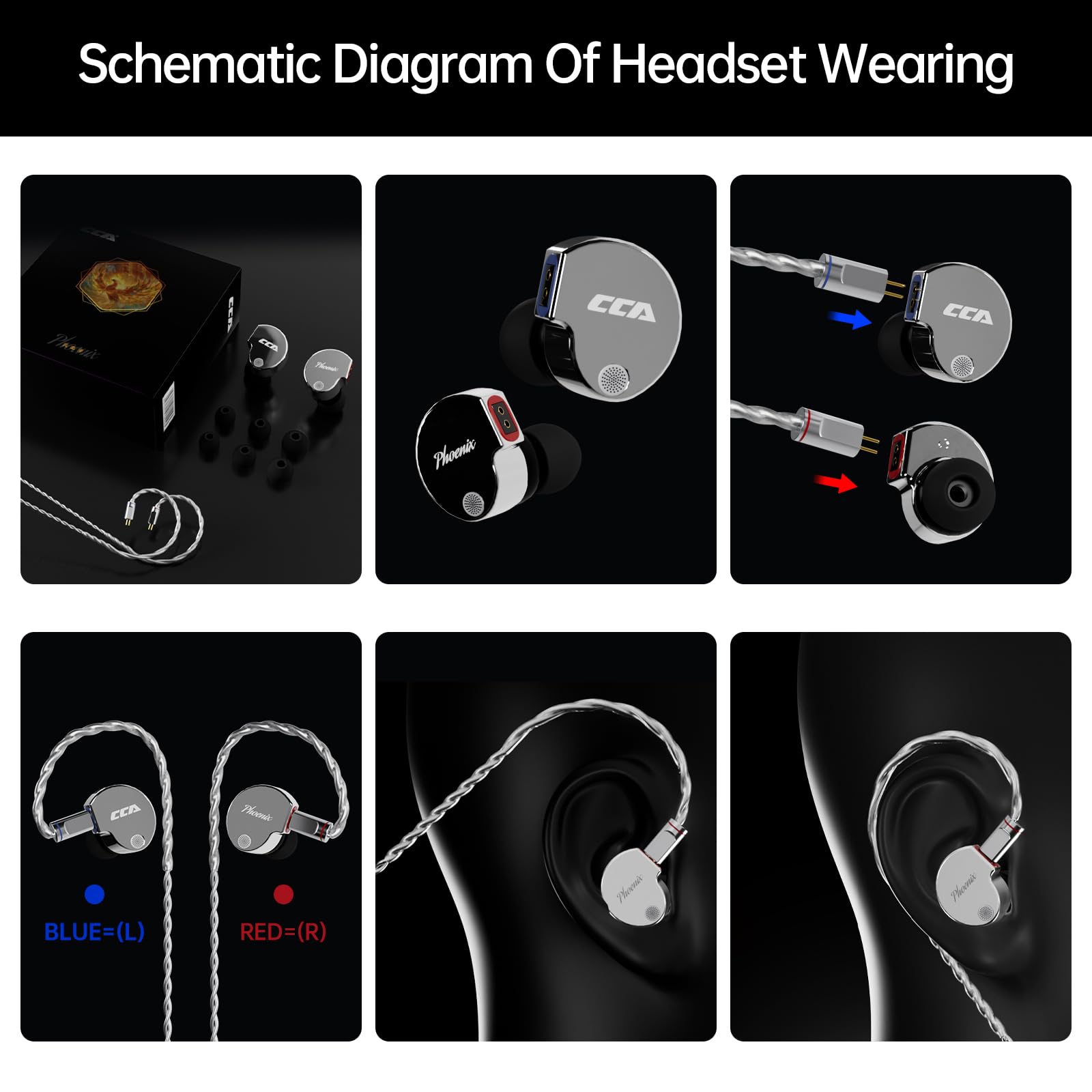 CCA Phoenix Écouteurs intra-auriculaires pour moniteur, pilote dynamique à double aimant IEM avec son HiFi clair et basses profondes, écouteurs de jeu professionnels entièrement en métal pour