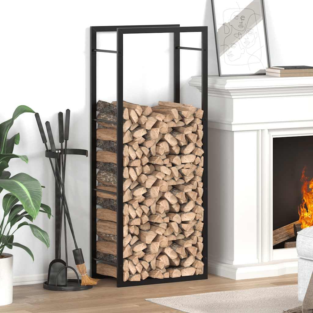 Brennholzregal Mattschwarz 50x28x132 cm Stahl Kaminholzregal für Feuerholz Lagerung, Holzständer für Scheite neben Kamin Ofen Terrasse Garten Schuppen