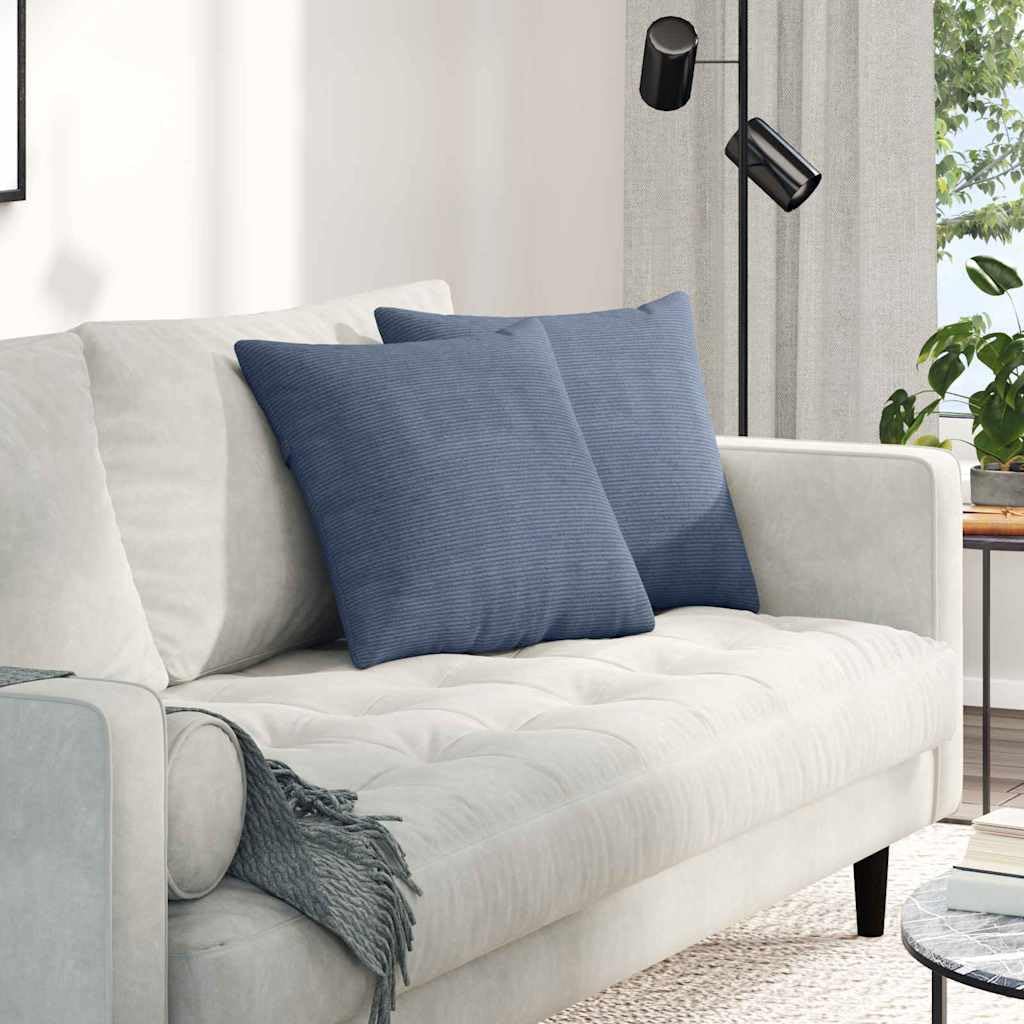 2er Set Sofakissen Blau 45x45 cm, Dekokissen aus weichem Cordstoff mit Polyesterfüllung, Moderne Zierkissen für Sofa und Schlafzimmer, inklusive abnehmbarem Bezug