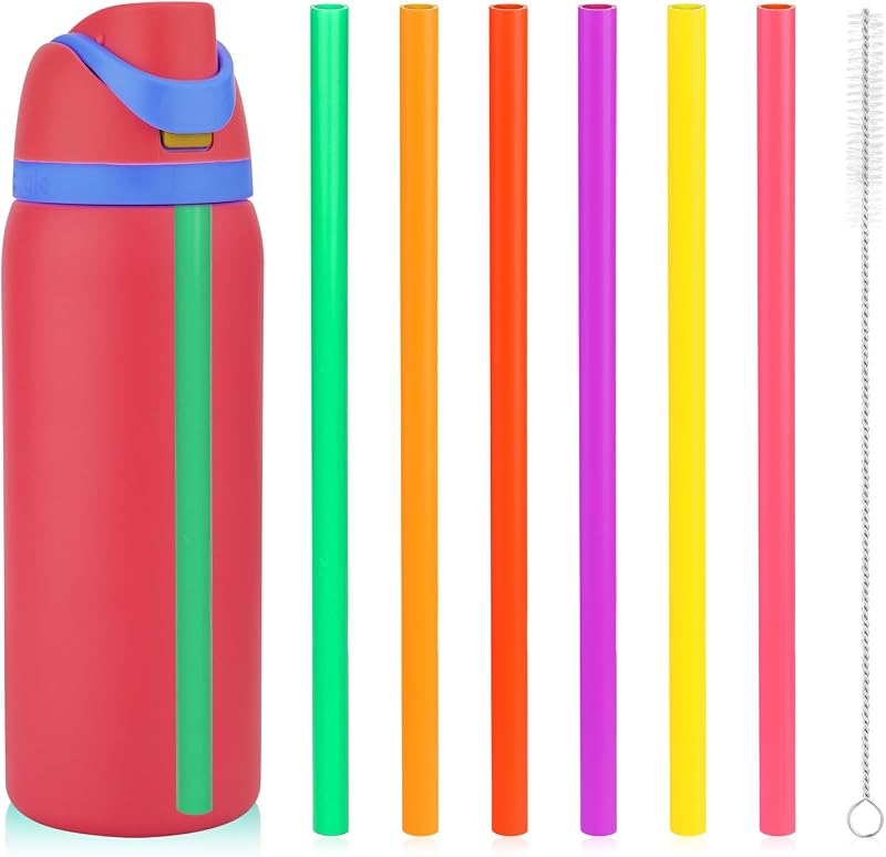 6pcs Replacement Straws for Owala FreeSip 40oz, Reusable Plastic Straws with Cleaning Brush for Owala Flip Insulated Stainless Steel Water Bottle 40oz Tumbler Accessories Parts (6 Colors)