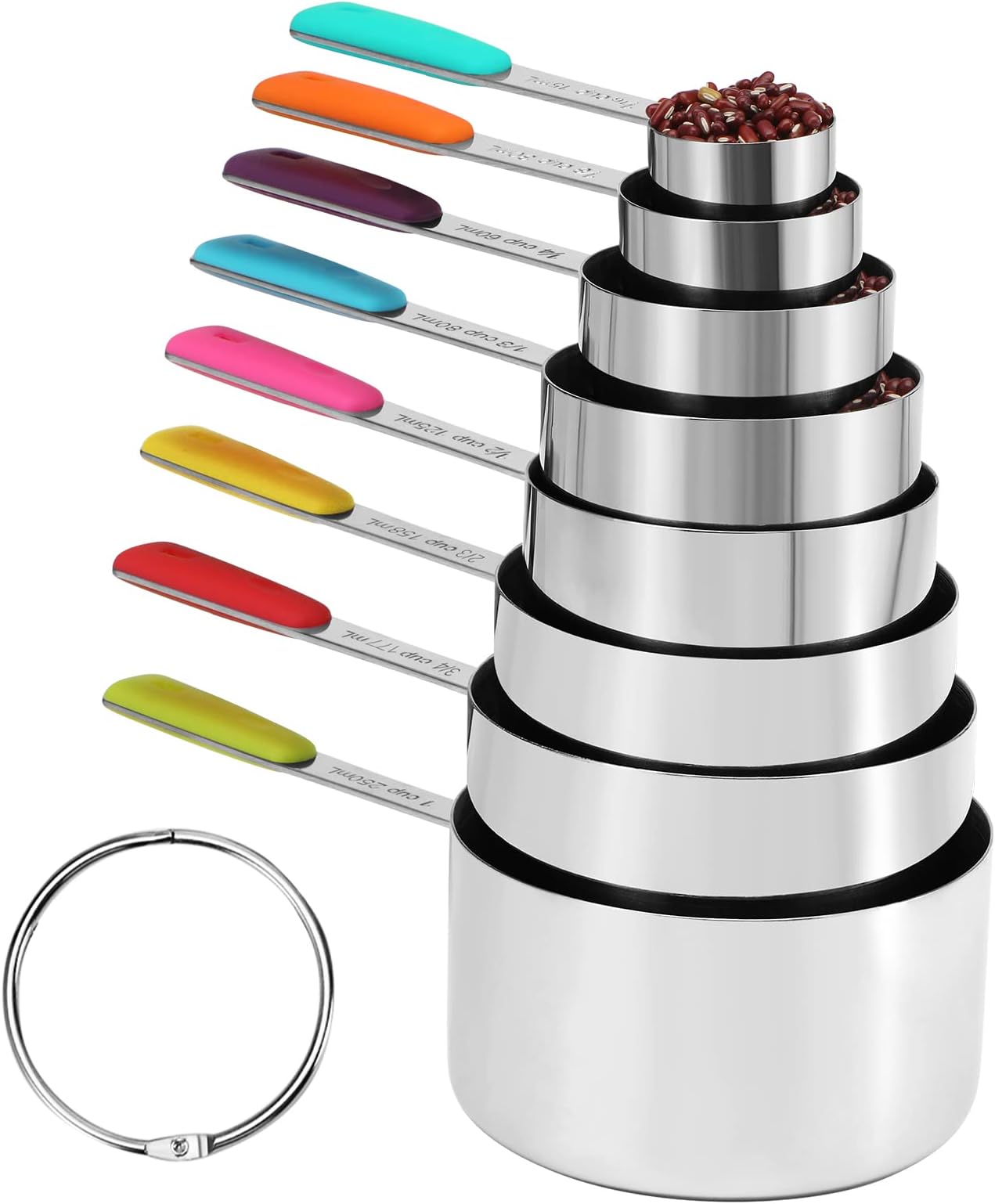 Stainless Steel Measuring Cups Set (8 Cups, Colorful)