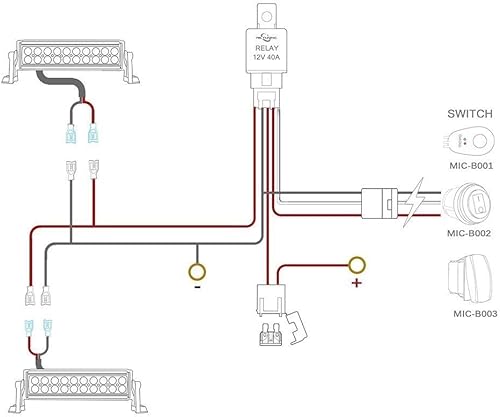 Miniatura 3 de Kit de arnés de cableado para barra de luz LED MicTuning fusible de 40 A relé interruptor a prueba de agua de encendido y apagado Negro