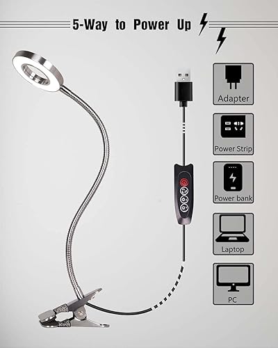 Miniatura 6 de Lámpara de 5 vatios bajo consumo con LED 2 niveles de brillo y cambio de color de luz lámpara con clip de alta calidad luz de lectura con cable USB