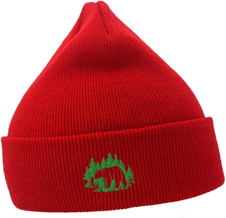 Mens Beanie Hats Bear Silhouette Embroidered Casual Knit Hats Men Women Winter Hat