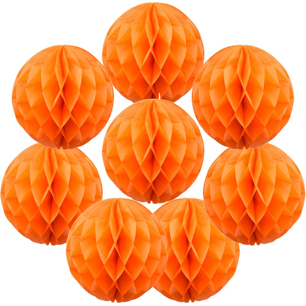 Yosawo 8PCS Honeycomb Flower Balls Tissue Paper Honeycomb Balls for Birthday Party Baby Shower Wedding Decorations(ZQ/Orange)