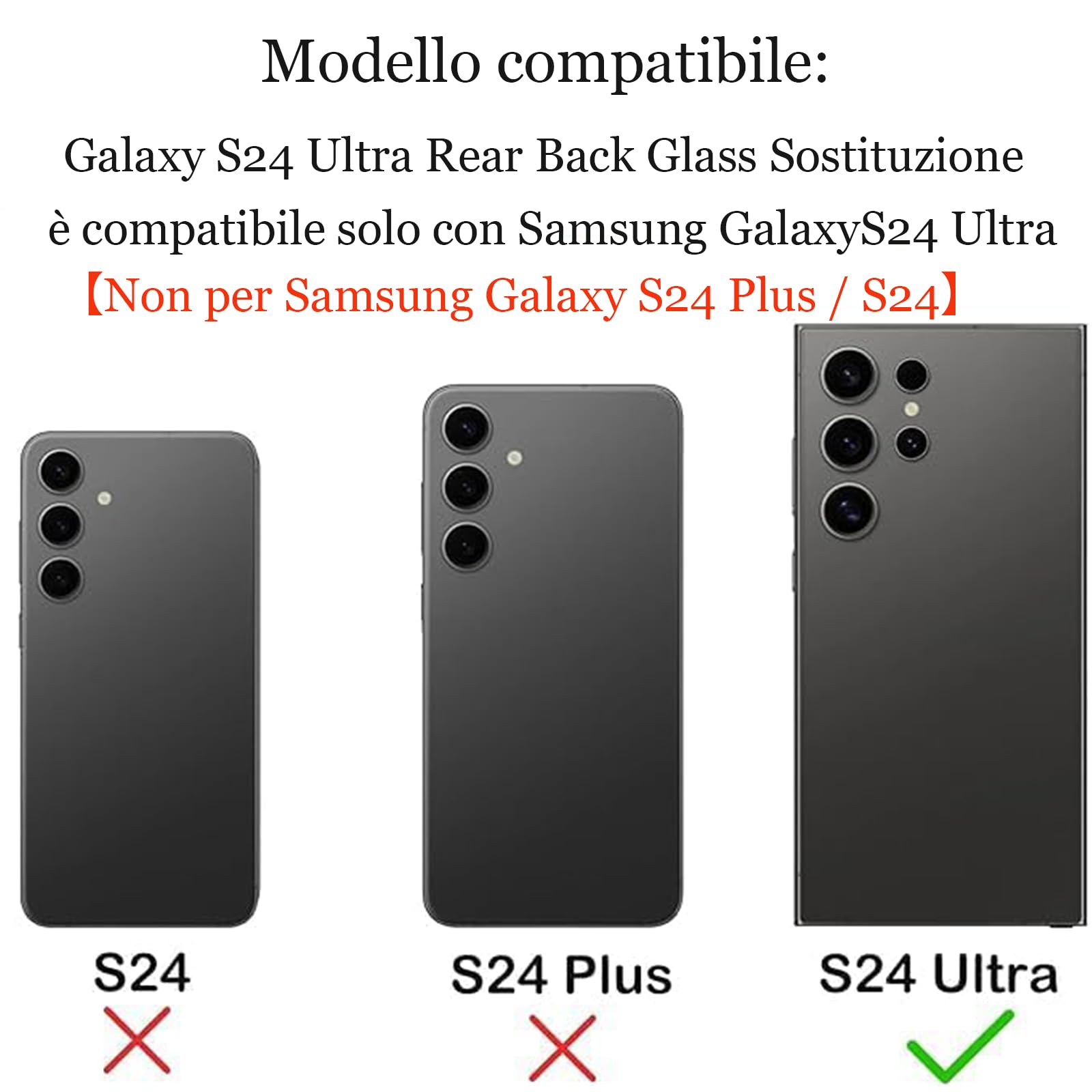 Sostituzione del Vetro Posteriore Galaxy S24 Ultra Compatibile con Samsung Galaxy S24 Ultra con Obiettivo della Fotocamera Preinstallato + Adesivo + Kit di Strumenti di Riparazione (Grigio scuro)