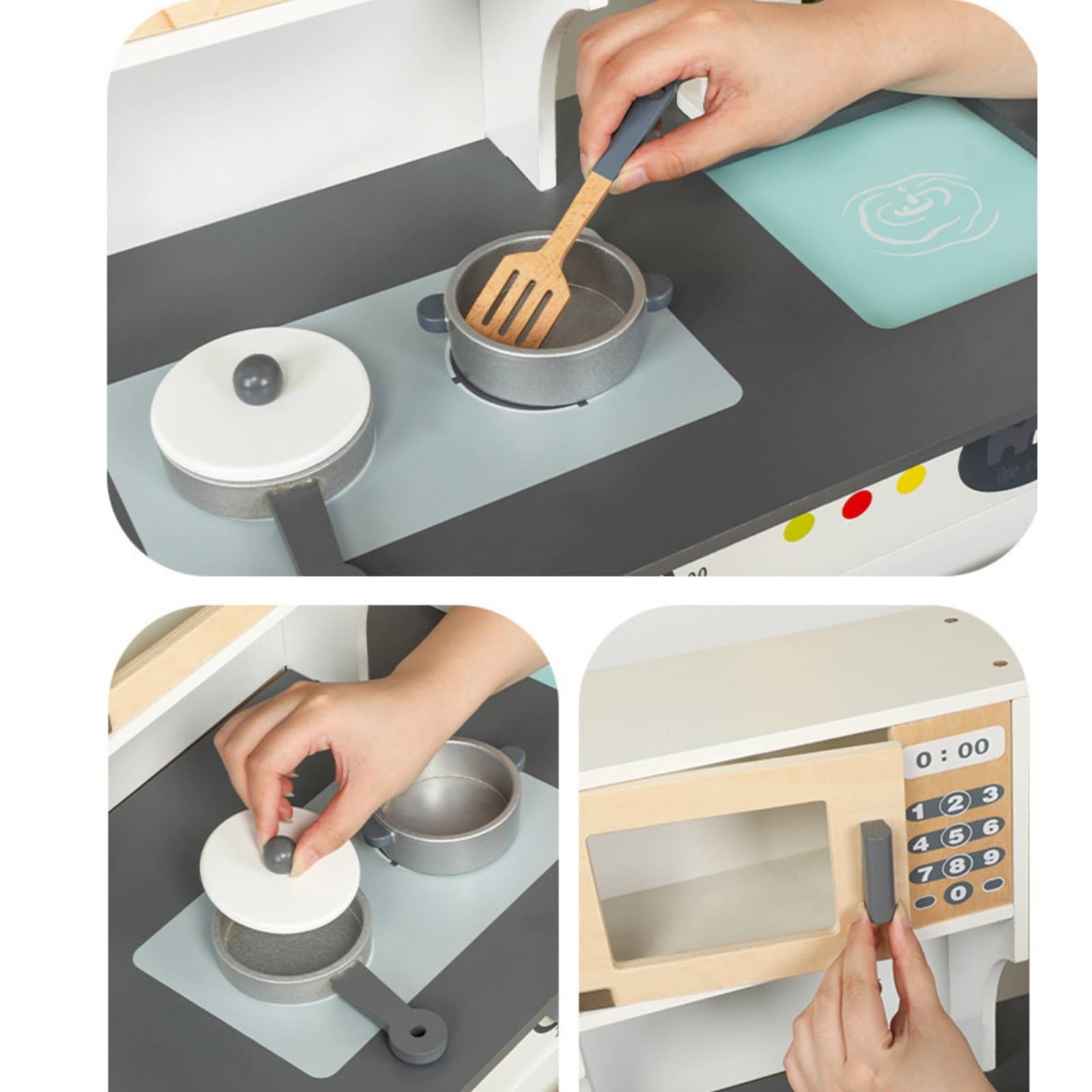 Cocina Juguete Estante y Armario Inferior con Puertas Incluye Utensilios Colgantes para Cocinar Acuado para Niños y Niñas en Habitación Infantil