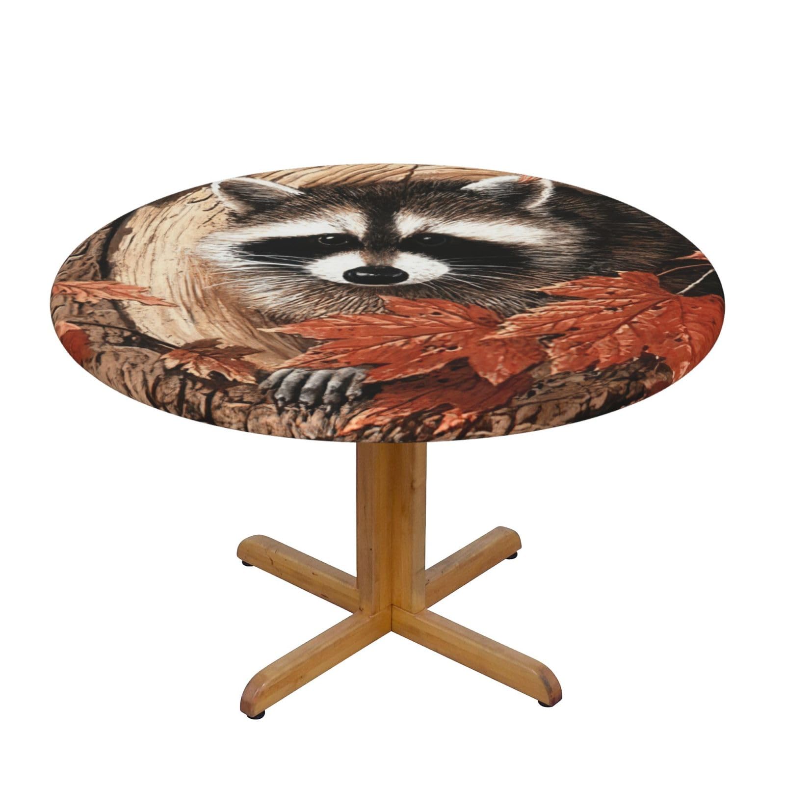Raccoon In The Fall Tree Hole Print Round Tablecloth Waterproof Table Cover Wipe Clean Washable Table Protector For Dining Room