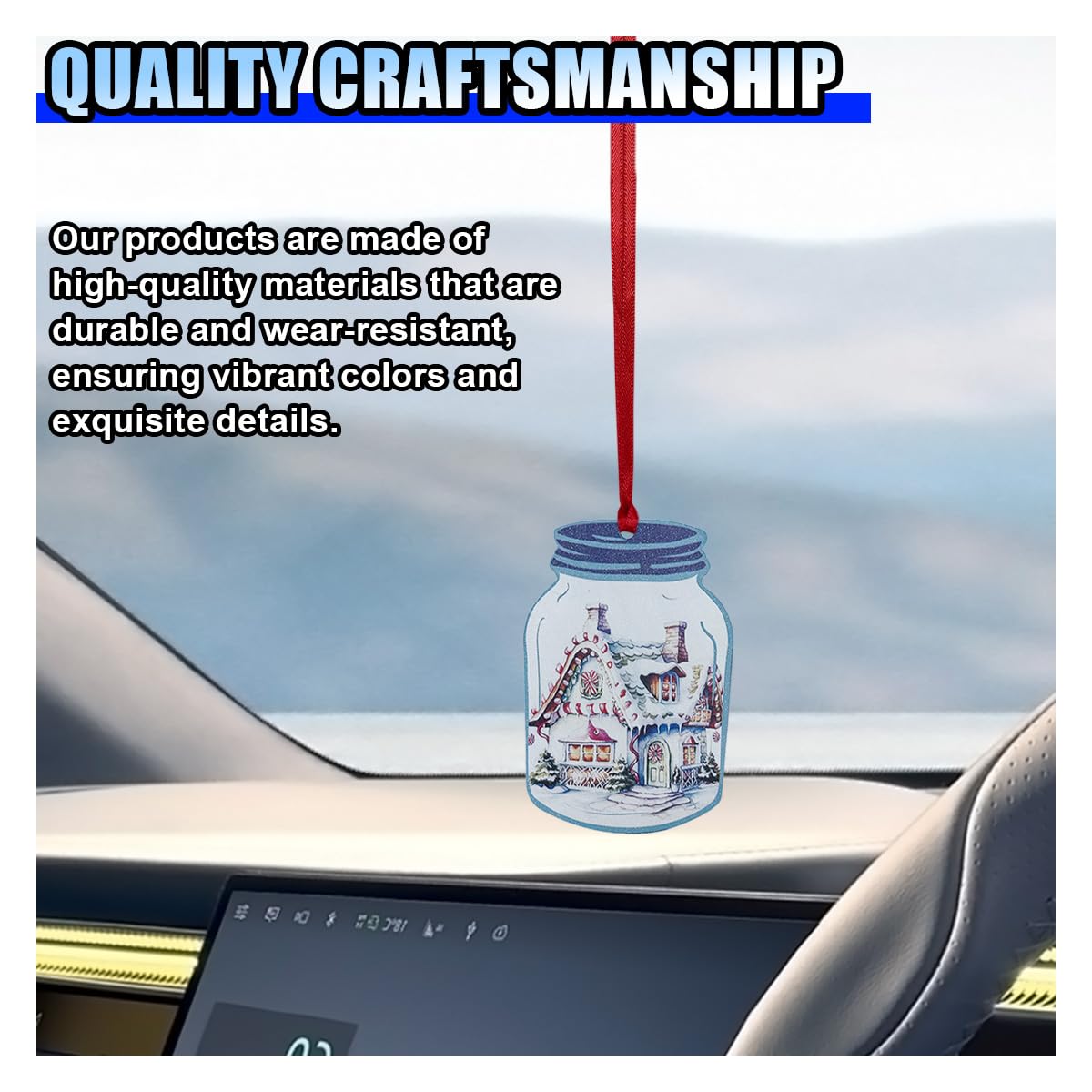 Christmas Car Dangle Ornament Car Rear View Mirror Charm 2D Flat Acrylic Hanging Pendant Accessories Christmas Tree Decoration — view 3