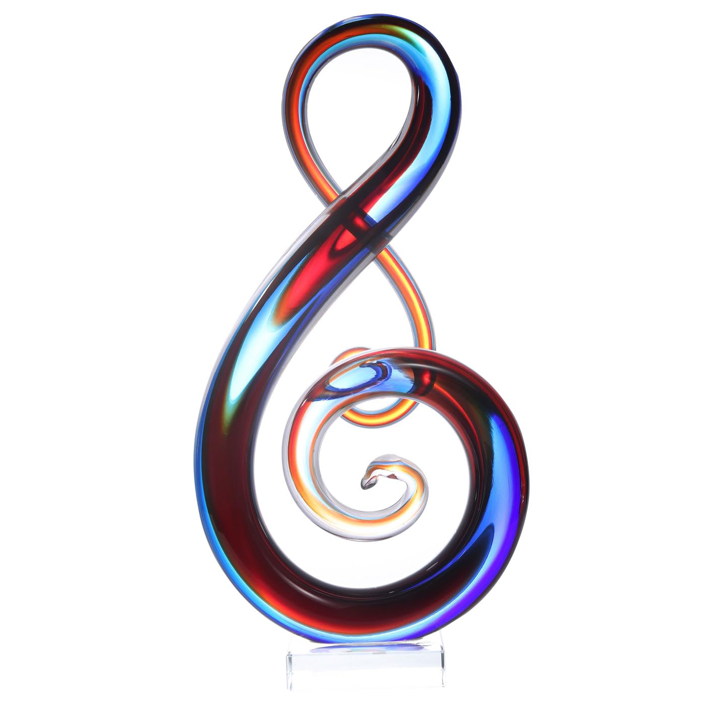 Luxury Lane Hand Blown Treble Sommerso Art Glass Sculpture for Home Decor Red Blue 14 inch Tall Centerpiece Table Decoration
