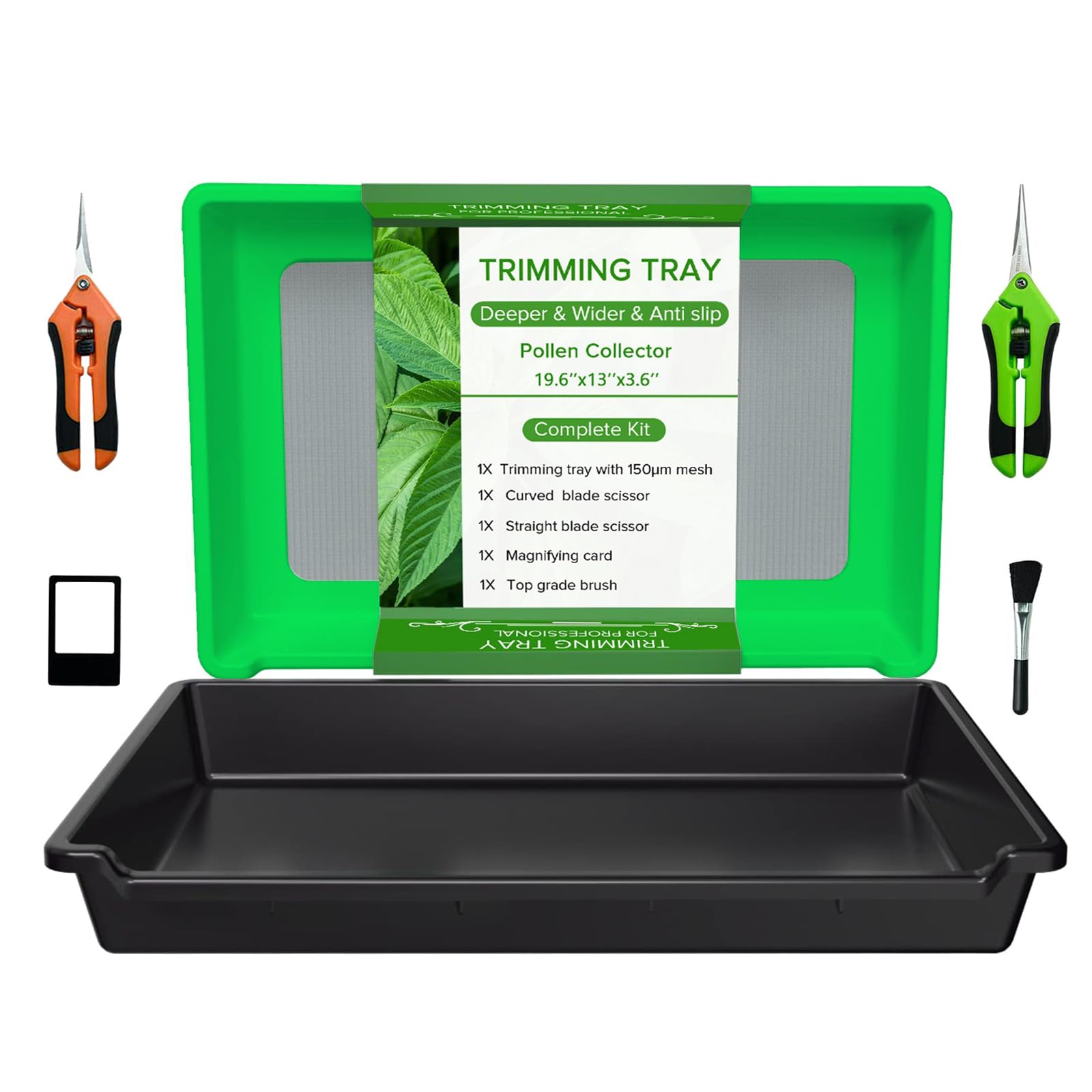 WingFly Trim Bin, plateau de garniture avec tamis à pollen de 38 x 25,4 cm, plateau de coupe avec lame droite, carte loupe et brosse de qualité supérieure, bol de coupe professionnel et tamis sec pour