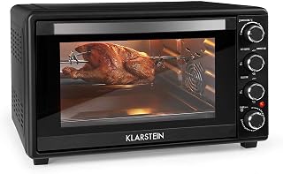 Klarstein Masterchef Mini Electric Oven - Table Top Oven, Countertop Oven, Circulating Air Function, Timer, Double Glass Door, Top/Bottom Heat, Interior Lighting, Stainless Steel, 60 L, Black
