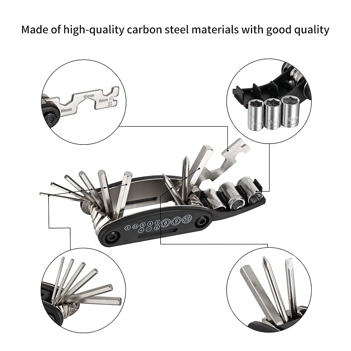 ACESPORT Bike Tool Chain Allen 14 in 1 Multitool Wrench Reliable, Compact and Lightweight Repair Kit for Road Bikes Mountain