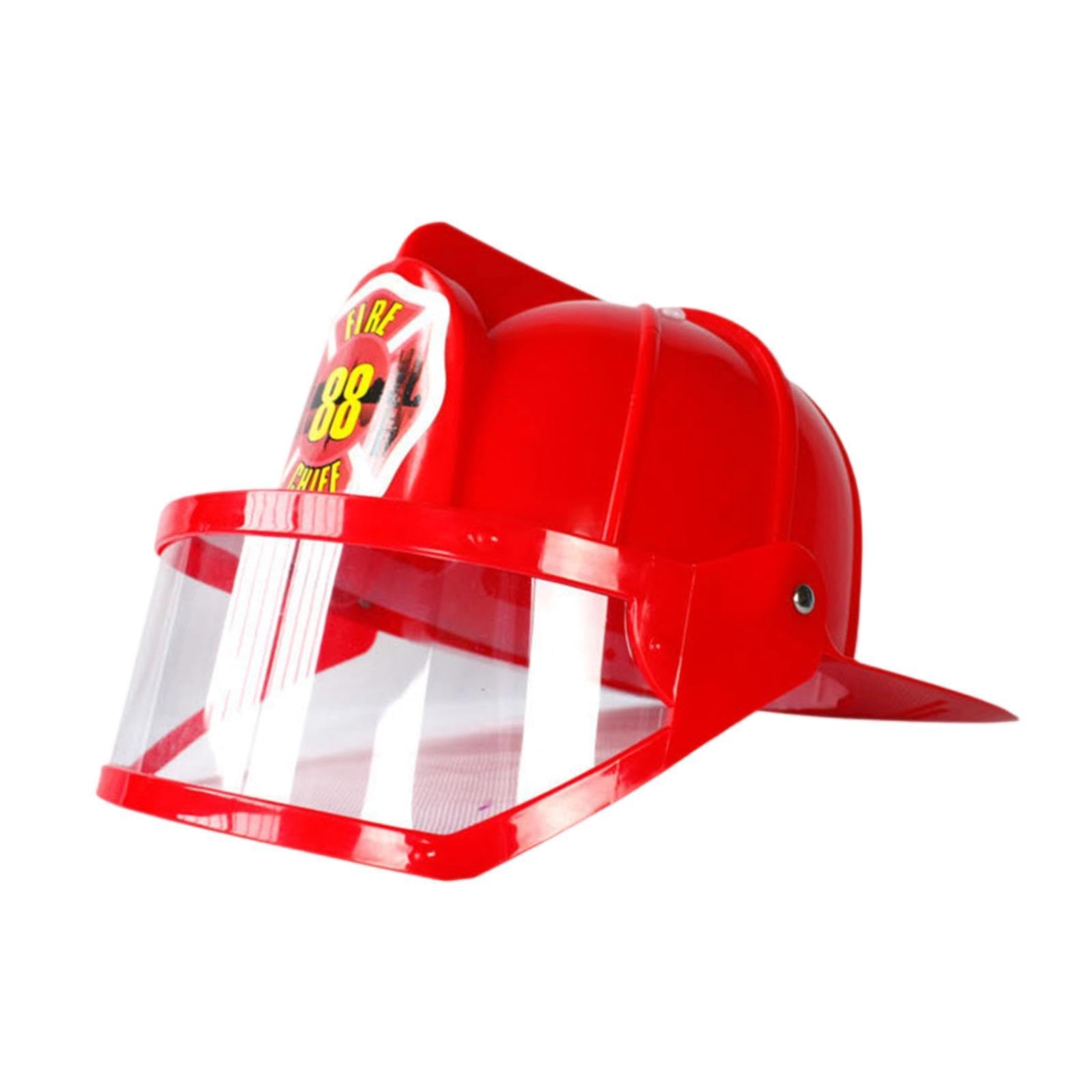 Fireman Hat Kids Firefighting Helmet Party Prop Role Play Dress Up Costume Accessory with Goggles Secure PVC Material Suitable for Gift Giving Home, Red