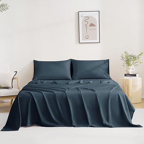 MCO Bedding Twin Bed Sheets Set - Soft Bed Sheets - Cooling Breathable Bedding Set with 16" Deep Pocket (3 Pieces, Twin, Navy Blue)