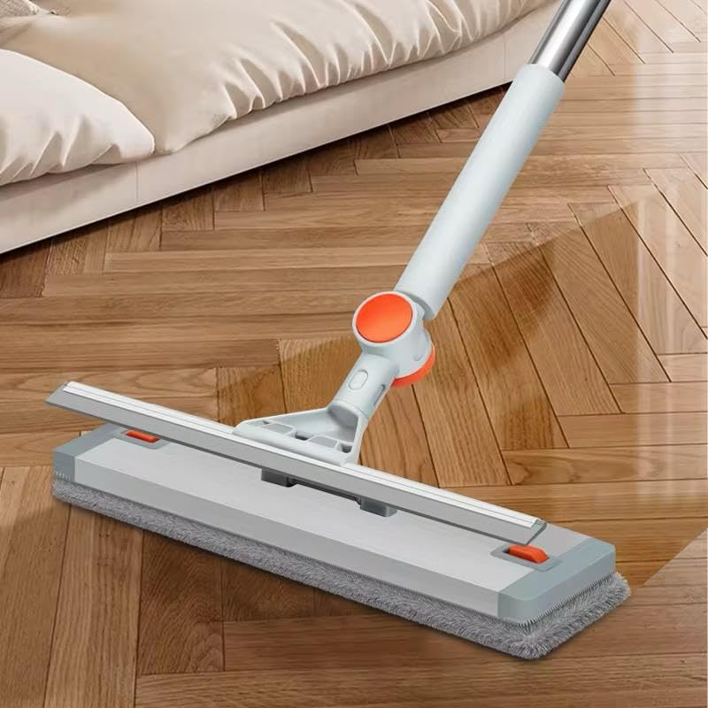 Image of SYSVENT The Future Flat Floor Cleaning Mop with 360 Rotating Head & Dual-Sided Microfiber Pad | Extendable Handle (59-75 cm) with Built-in Scraper | for Tiles, Wooden Floors, Marble & Home Cleaning