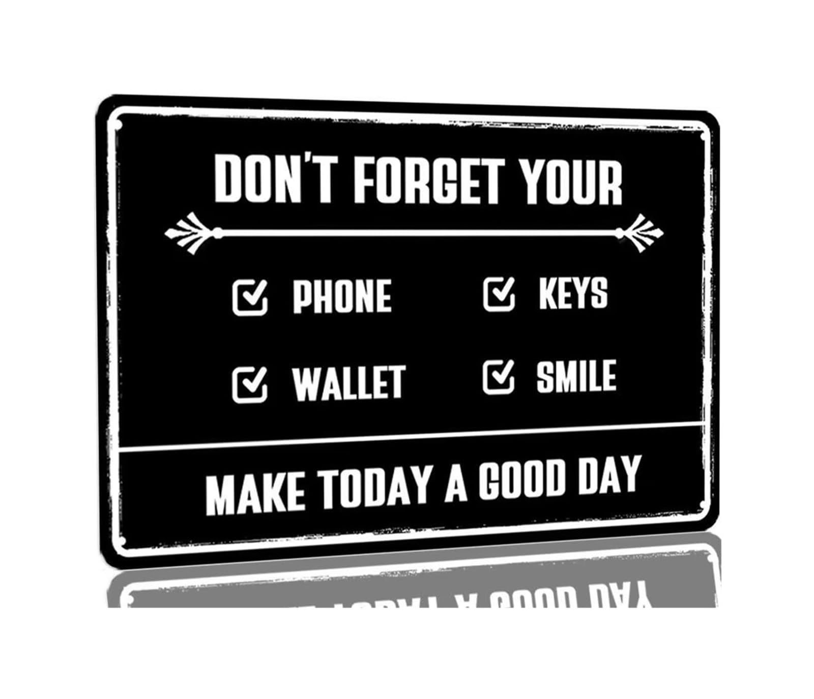 AUOQKQUT Dont Forget Phone Keys Wallet Metal Tin Sign Vintage Rustic Wall-Art Daily Checklist Gift for Home Office 8 X 12 inch
