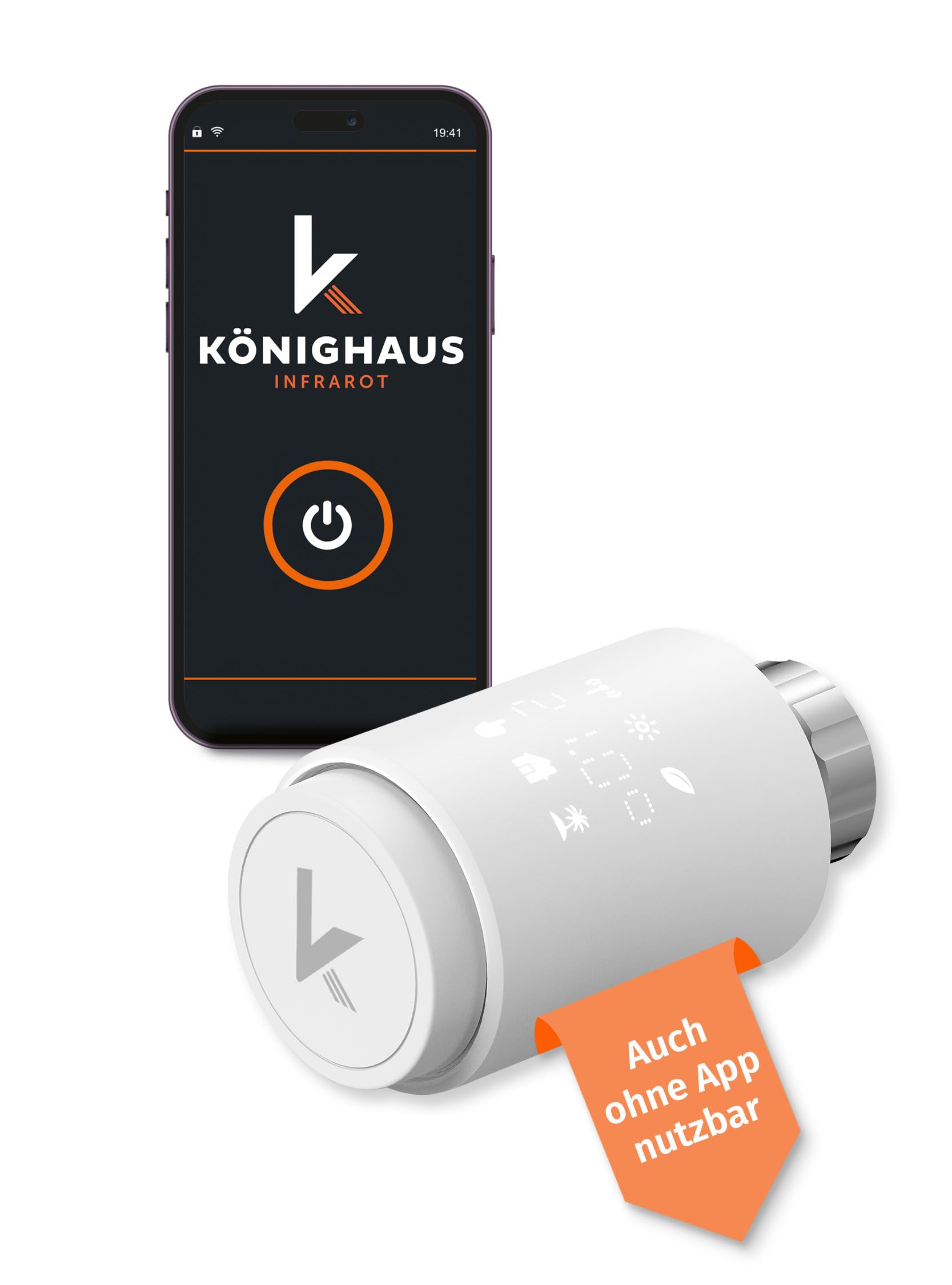 Könighaus Smartes Heizkörperthermostat OHNE Zigbee - Moderne Heizregelung mit App Steuerung ✓ Kompatibel mit Siri, Alexa, Google, Tuya ✓ kinderleichte Bedienung ✓ kein Zigbee oder Gateway nötig