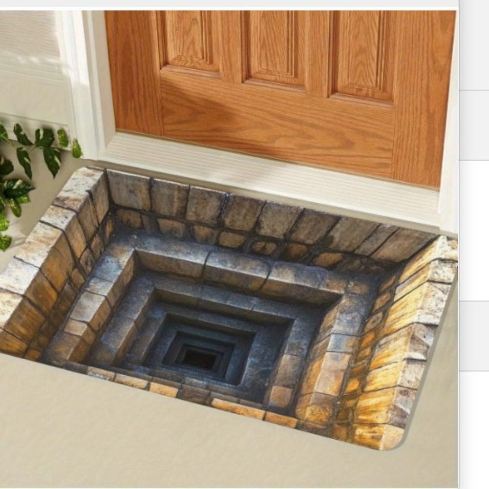 Paillasson 3D illusion d'optique en polaire hydroabsorbante et antidérapante pour entrée