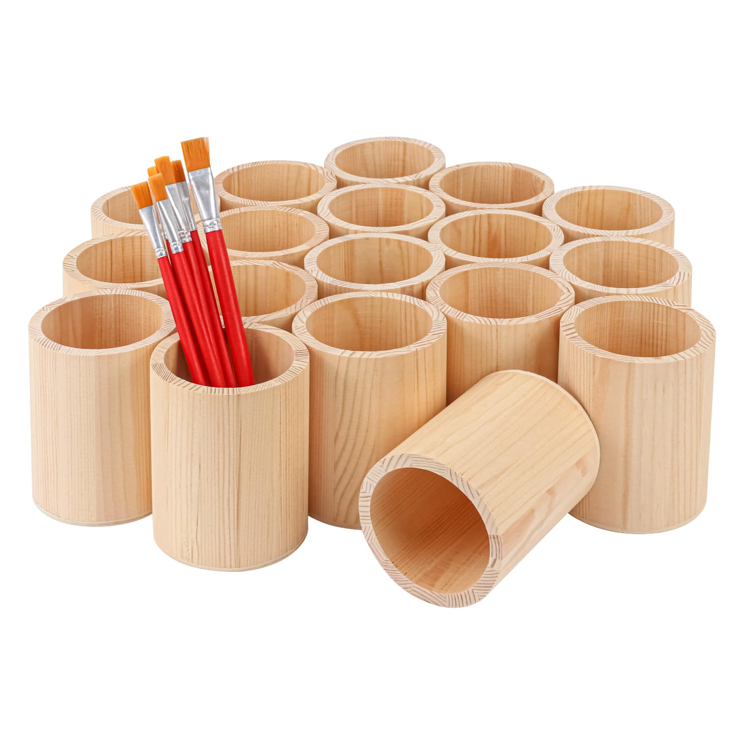 18 Stück runder unlackierter Holz-Bleistifthalter, 7,6 x 7,6 x 10,2 cm, Holz-Bleistiftbecher-Halter, Holz-Bleistiftbecher für Schreibtisch, Büro, DIY-Projekt