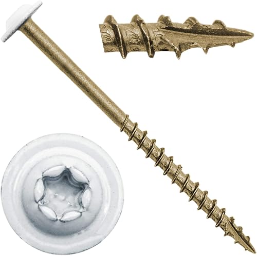 Miniatura 1 de #8 x 2-12" Cabeza de armadura blanca modificada con revestimiento exterior de estrella de bronce  Tornillo de madera de gabinete Torxcabeza de