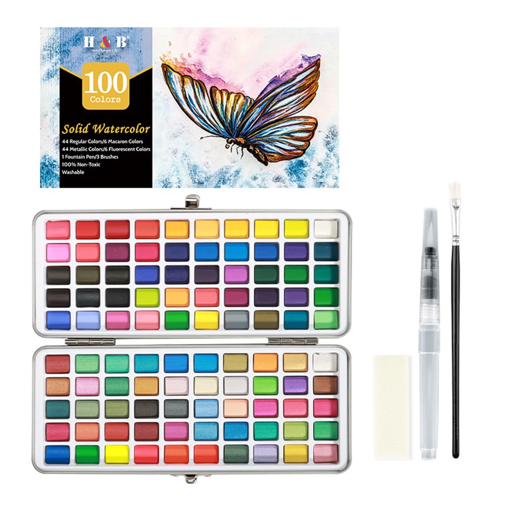 Juego de pintura de acuarela de 50/72/90/100 colores con pinceles de paleta Kit de color de agua de viaje Kit de pintura al agua para artistas principiantes y profesionales